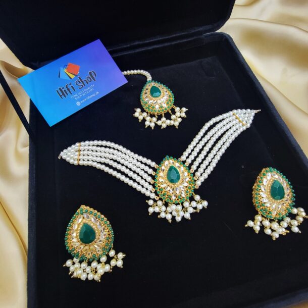 Elevate your traditional look with this delicate Gold-Plated Nauratan Necklace Chokar set for women.