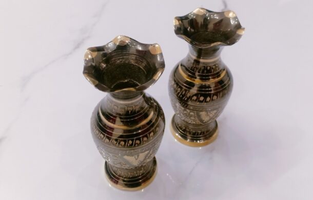 Brass Vase Pair for Home Decor / Handmade Showpiece