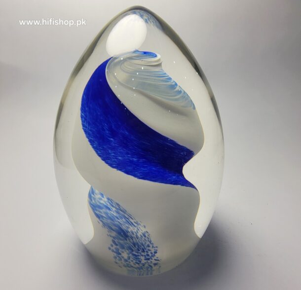 Glass ovoid paperweights often have captivating designs and inclusions, making each piece exceptional. The tranquil charm of blue and white inclusions could add a quiet, almost underwater feel to the piece, making it idyllic for display.