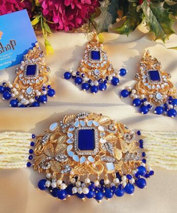 Blue Kundan Chokar Set