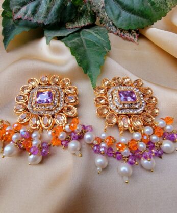 Kundan Chokar Set Purple Orange Color (3)