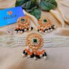 Kundan Chokar Set with Earrings (Green-Orange)