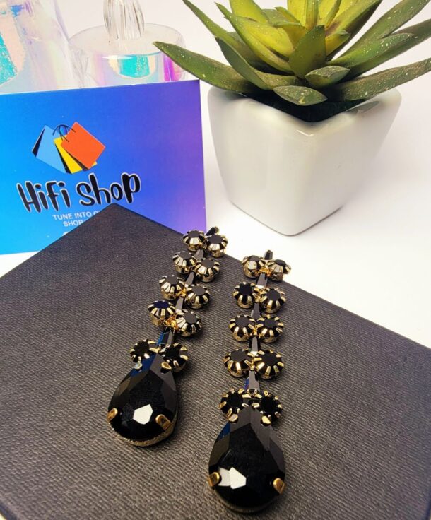 Long Drop Earrings Black Colors