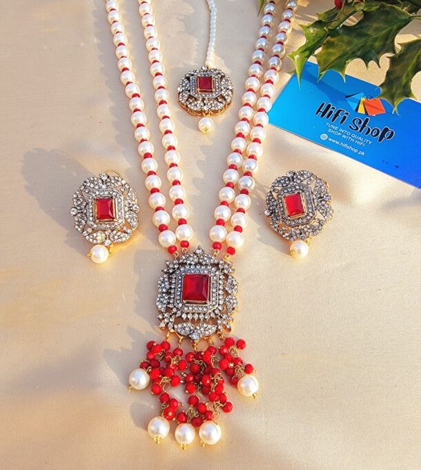 Red Color Maala Set Jewelry Design in Pakistan (1)