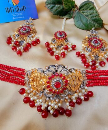 Red color Kundan chokar set