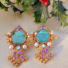 Turkish Classic Earrings with Lovely Pearl and Purple Florals Pattern