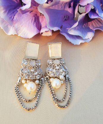 White Kundan Earrings