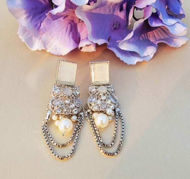 White Kundan Earrings