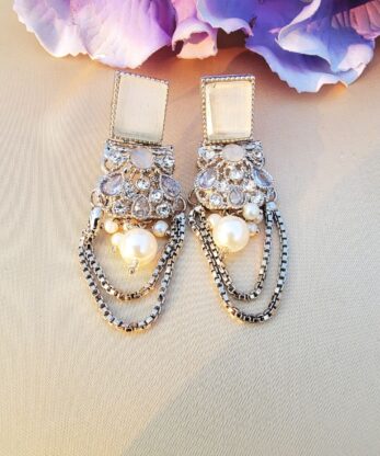 White Kundan Earrings