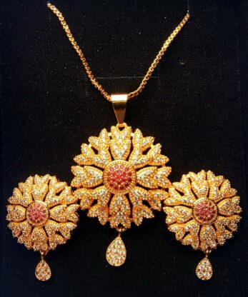 Gold-plated Pendant Set with Ruby and Zircons