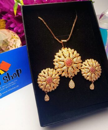 Gold-plated Pendant Set with Ruby and Zircons