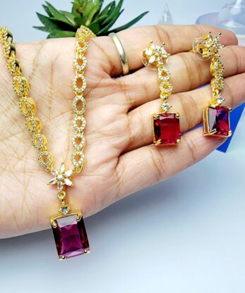 Luxury One-Carat Necklace with Ruby Color Zircon