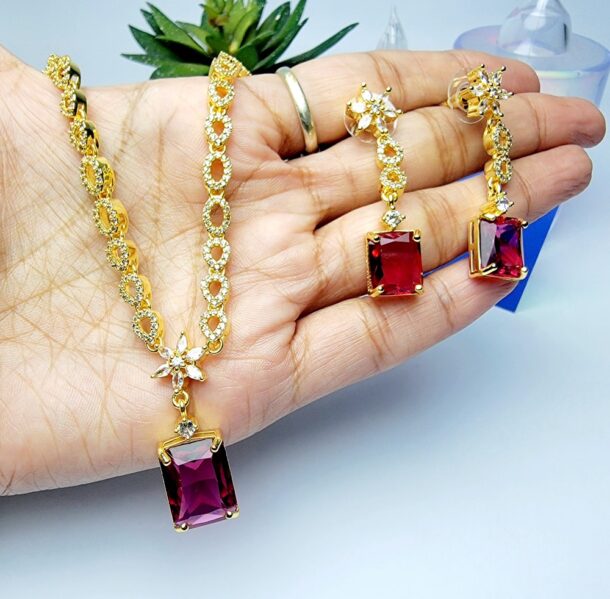 Luxury One-Carat Necklace with Ruby Color Zircon