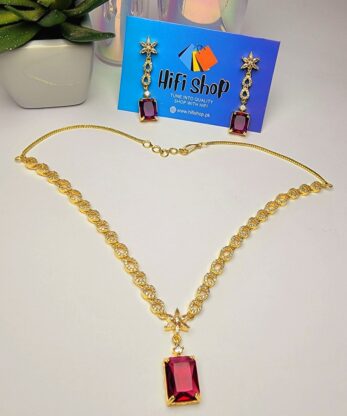 Luxury One-Carat Necklace with Ruby Color Zircon