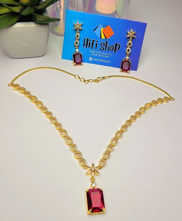 Luxury One-Carat Necklace with Ruby Color Zircon