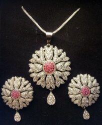 Silver-plated Pendant Set with Ruby and Zircons