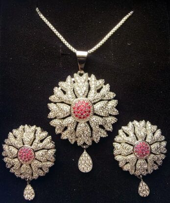 Silver-plated Pendant Set with Ruby and Zircons