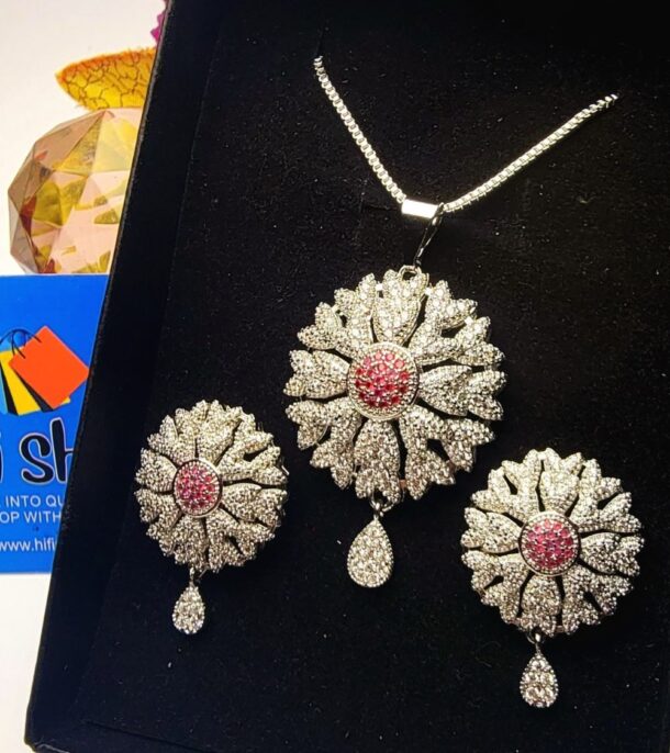 Silver-plated Pendant Set with Ruby and Zircons