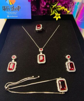 This elegant pendant set with earrings, rings, and bracelet is designed for women and girls for all occasions.