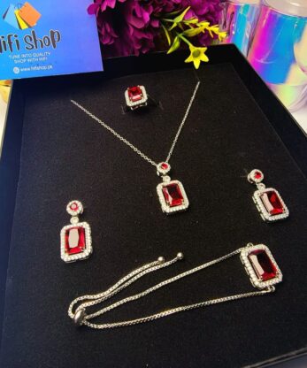 This elegant pendant set with earrings, rings, and bracelet is designed for women and girls for all occasions.