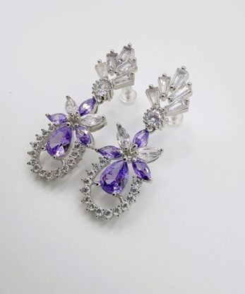 Purple Amethyst Flower Dangle Earrings in Pakistan