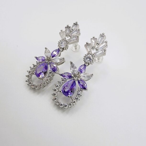 Purple Amethyst Flower Dangle Earrings in Pakistan