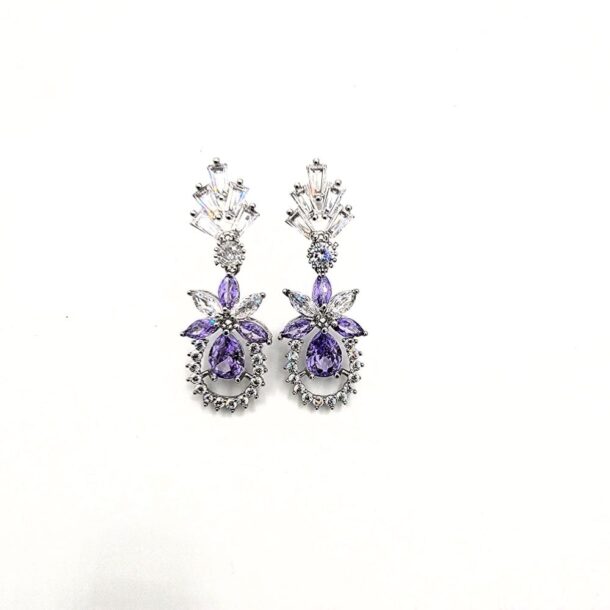 Purple Amethyst Flower Dangle Earrings in Pakistan