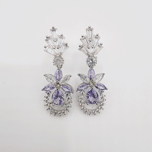 Purple Amethyst Flower Dangle Earrings in Pakistan