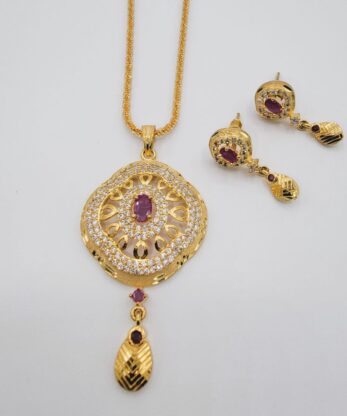 Elegant Gold Plated Jewelry Set with Ruby Stones – Perfect for Pakistani Brides & Parties