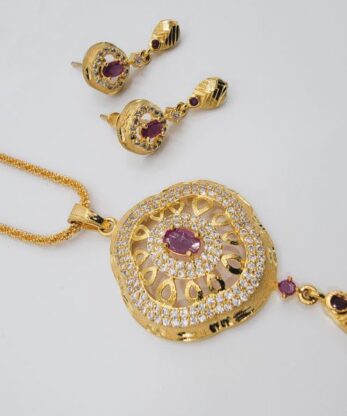 Elegant Gold Plated Jewelry Set with Ruby Stones – Perfect for Pakistani Brides & Parties