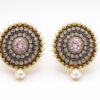 Sparkling Pink Stone Earrings with Pearls