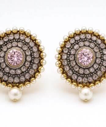 Sparkling Pink Stone Earrings with Pearls