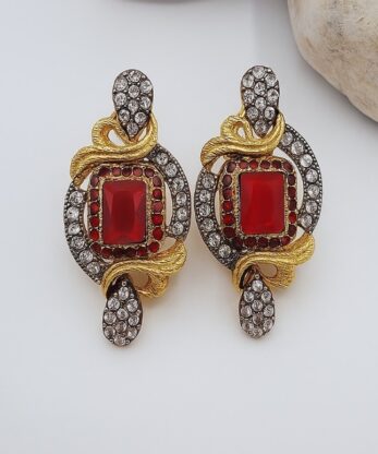 Bold Red Earrings with Golden Accents