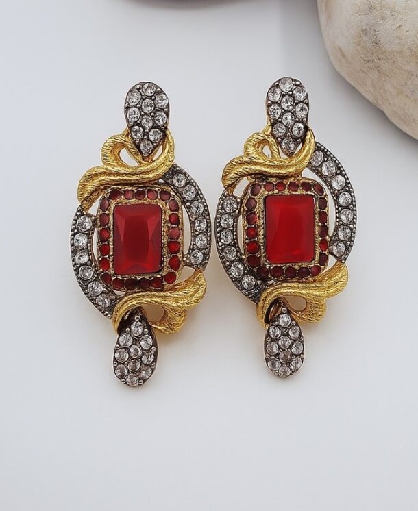 Bold Red Earrings with Golden Accents