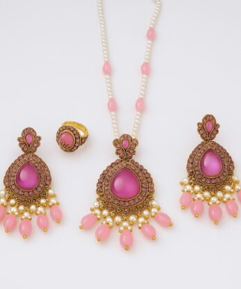 Radiant Pink Maala Set with Earrings & Ring