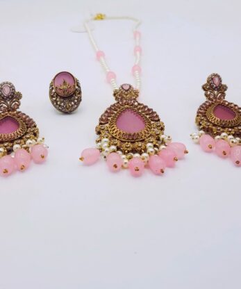 Radiant Pink Maala Set with Earrings & Ring