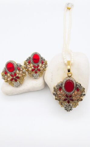 Red Stone Maala Set with Matching Earrings
