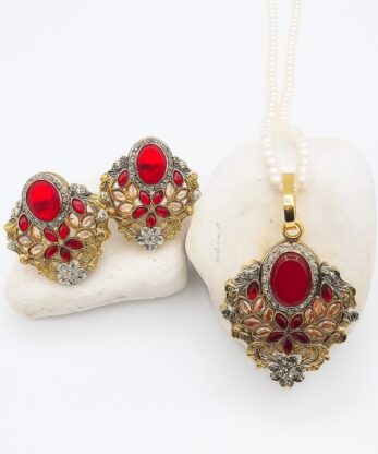 Red Stone Maala Set with Matching Earrings