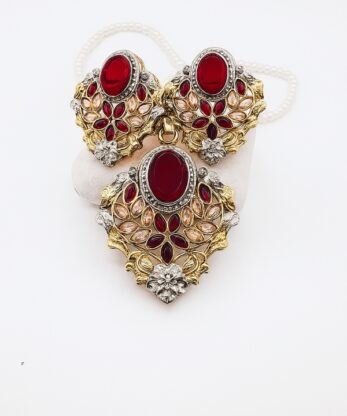 Red Stone Maala Set with Matching Earrings