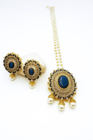 Splendid Pearl Drop Maala Set with Matching Earrings (Navy & Gold) Splendid Pearl Drop Maala Set with Matching Earrings (Navy & Gold)