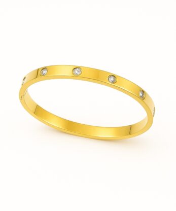 Classic Gold Color Bangle Bracelet with Sparkling Crystal Accents