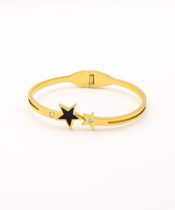 Starry Night Gold Bracelet with Black Enamel Charm